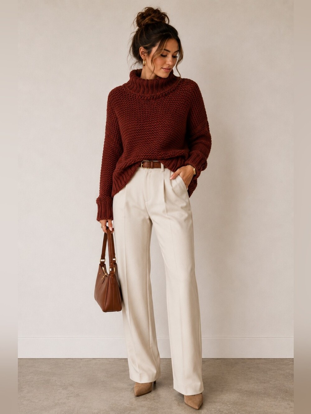 Free People My Only Sunshine Chunky Knit Sweater Chocolate Merlot Size:S